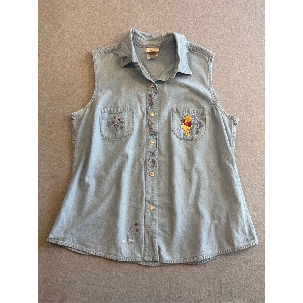 Vtg Disney Store Winnie the Pooh embroidered denim vest L